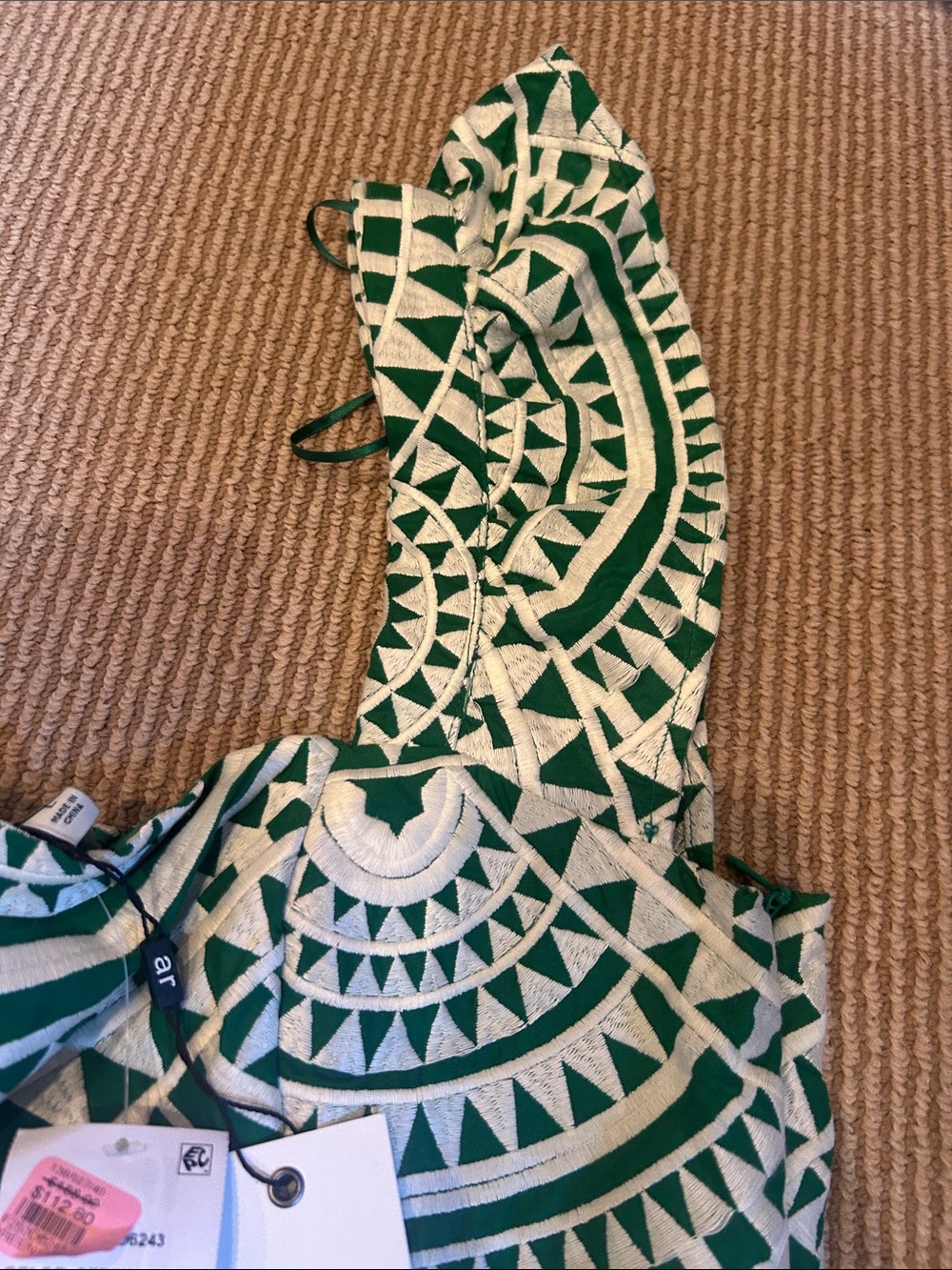 NWT Adelyn Rae Emerald and Cream Geometric Square-Neck crochet Midi Dress L - Picture 8 of 16